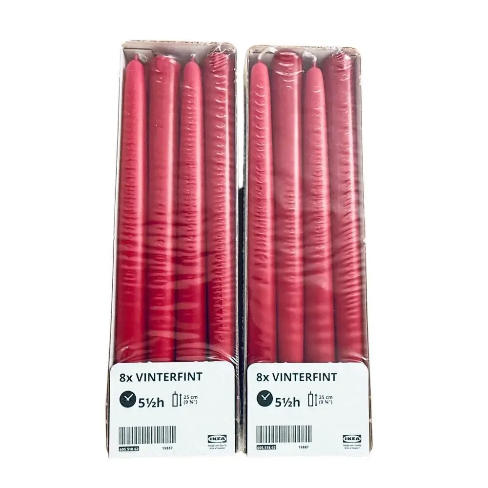 IKEA VINTERFINT 2023 Red Unscented Candles (2 Sets of 8) 16 Red Candles